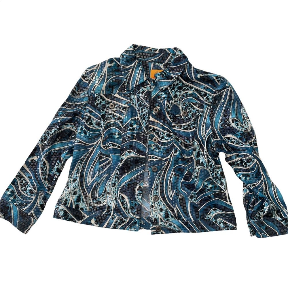 Ruby Rd Blue Black Swirl Print Iridescent Square … - image 1